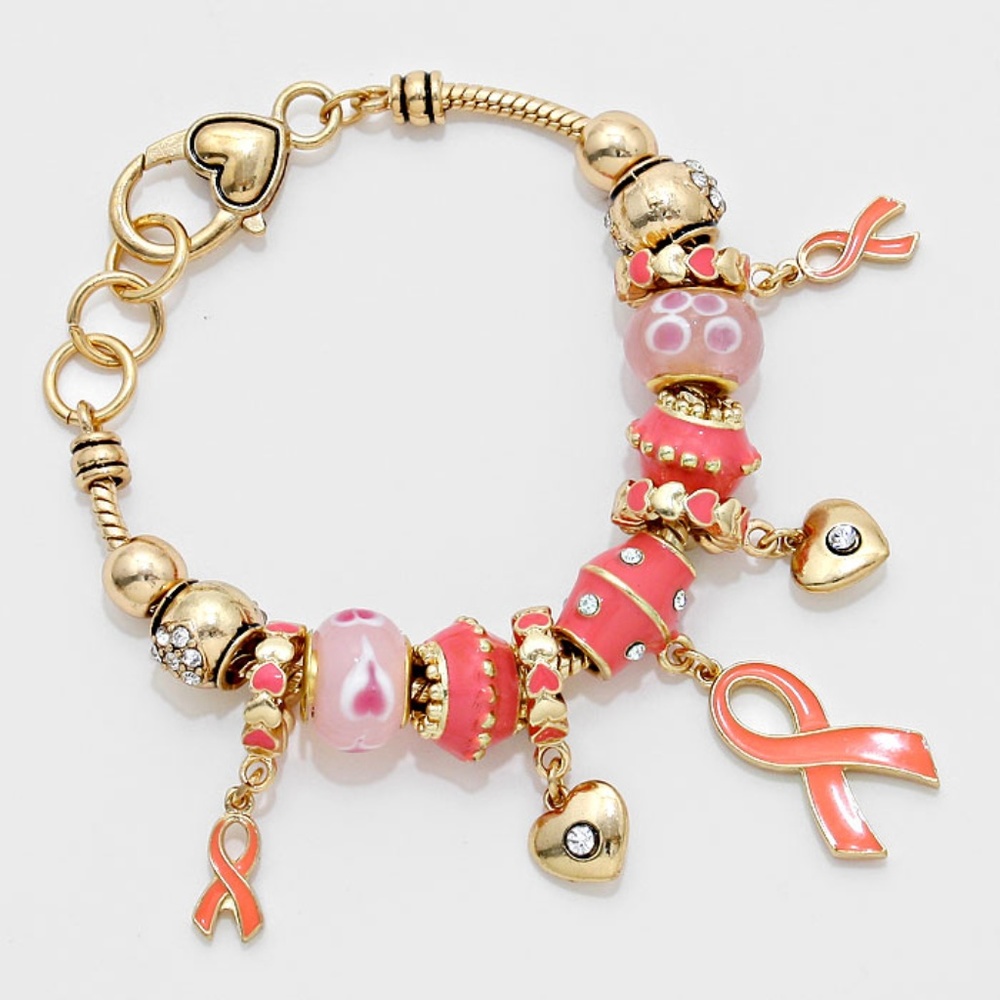 Pink Ribbon Multi Bead Bracelet